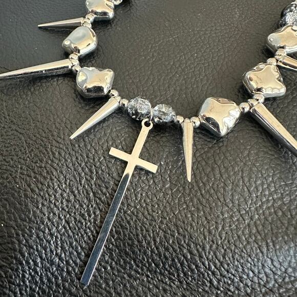Gothic Punk Silver tone Cross & Spikes Necklace - Picture 1 of 4